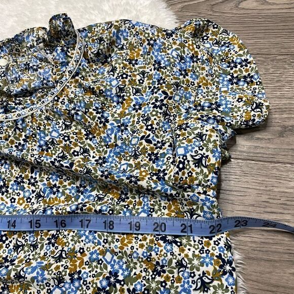 Max Studio Shirt Women Size Large Blue Floral Ruffle Spring Lightweight - Picture 7 of 8
